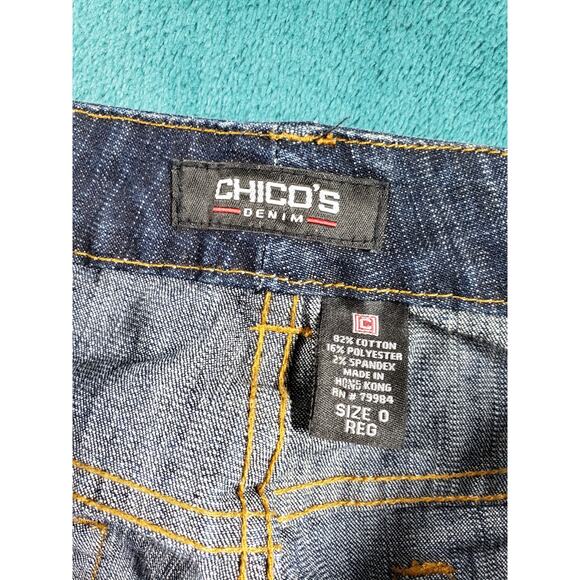 Chicos Jeans 0 US Size 4 Womens Blue Rhinestone Trim Stretch Mid Rise Bootcut - Picture 3 of 11